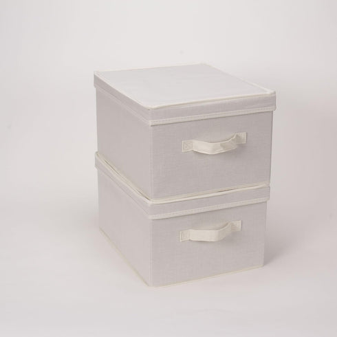 Household Essentials 113 Storage Box with Lid and Handle - Natural Beige Canvas - Large...