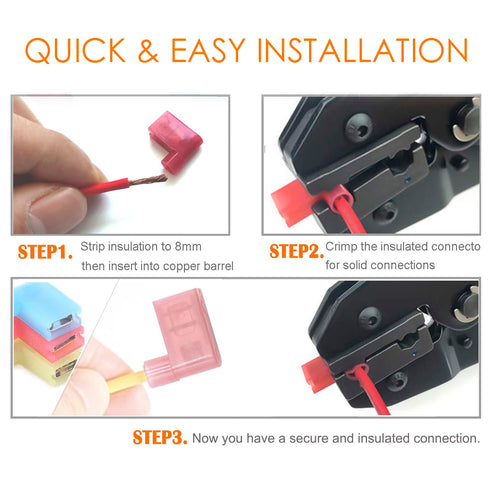 100pcs Nylon Flag Spade Female Insulated Terminals 24-10 Gauge Quick Disconnects Electrical Crimp Terminals Connector Assortment Set...