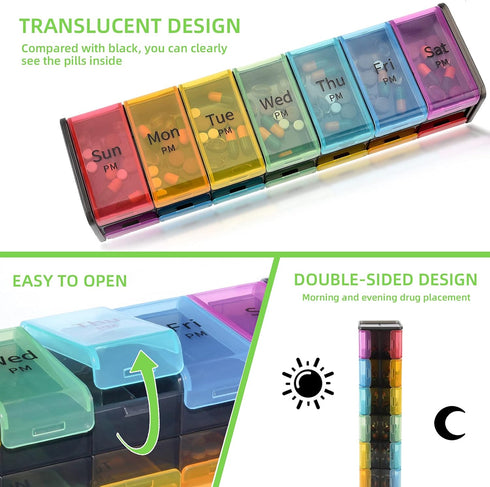 Extra Large Weekly Pill Organizer, 7 Day AM/PM Pill Case with XXL Compartment for Fish Oils, Travel-Friendly Medicine Organizer Pill Planner for V...