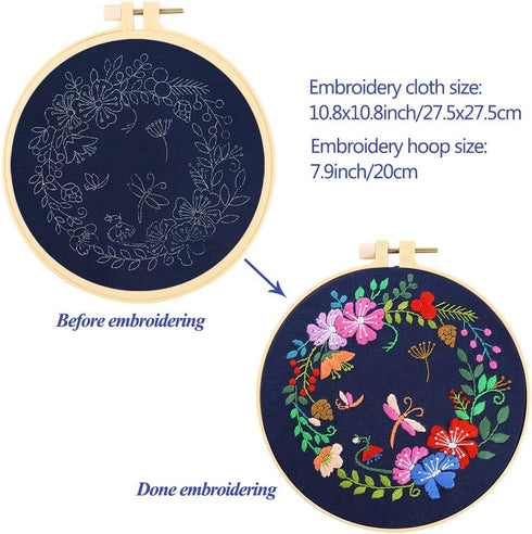 Caydo 3 Sets Cross Stitch Kits forBeginners, Adults Including Embroidery Fabric with Floral Pattern, Embroidery Hoop, Thread and Tools...