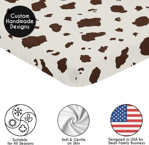 Sweet Jojo Designs Brown Cow Print Baby Boy Fitted Mini Portable Crib Sheet for Western Wild West Collection - for Mini Crib or Pack and Play ONLY...