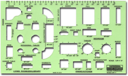 Rapidesign House Furnishings Template, 1/8 Inch = 1 Foot Scale, 1 Each (R714A)...
