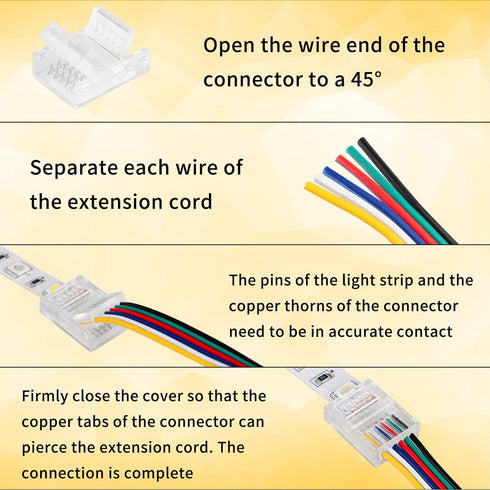 6 Pin LED Strip Connectors Solderless 10 Pack with 16.4ft Extension Cable 6 Conductor for Waterproof or Non-Waterproof 12mm Wide LED Strip Lights,...