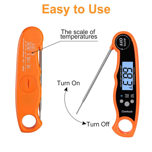 Instant Read Meat Thermometer - CA001 Digital Oven Cooking Food Min Max Thermometer Magnetic Waterproof with Backlight for Adults Kitchen Grill St...