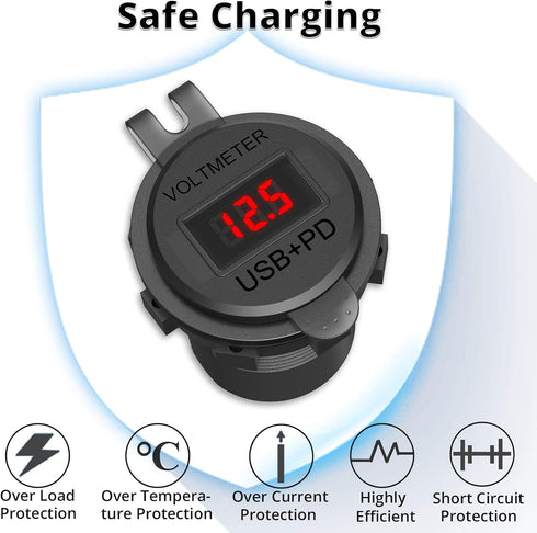 12V USB C Car Charger Socket, Ouffun Dual PD & QC 3.0 Ports 12V USB Car Outlet Adapter with Button Switch, lPhone Fast Charger with 23.7 Inches Wi...