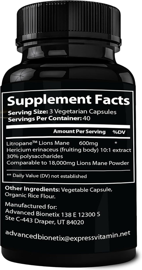 Organic Lions Mane Supplement 120 Capsules. Brain Support Nootropic Immune System Support Mushroom Supplement. 10X Extract Similar to 18,000mg, Co...