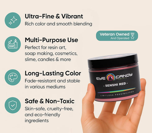 Eye Candy Pigments Premium True Red Mica Powder - Senshi Red (25gr) - for Epoxy, Resin, Soap, Paint, Woodworking, Acrylic Pouring, Bath Bombs, Fis...