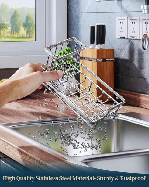 Consumest Sink Caddy-Kitchen Sponge Holder + Dish Brush Holder for Kitchen Sink, Sink Organizer with Drip Tray for Countertop Stainless Steel Rust...