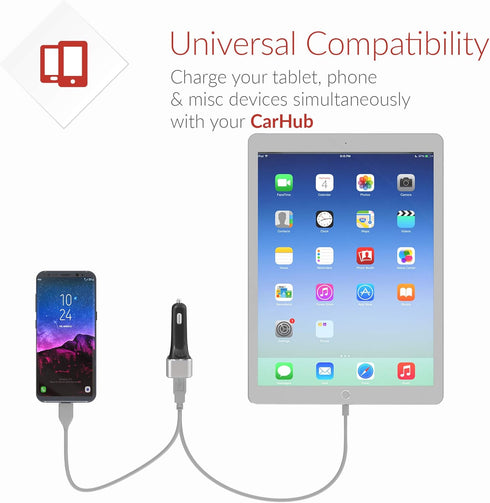 Crave CarHub 54W 4 Port USB Car Charger, Qualcomm Quick Charge 3.0 - Black...