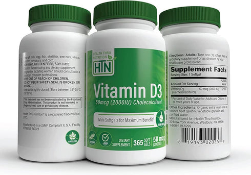 Health Thru Nutrition Vitamin D3 2000IU 50mcg Cholecalciferol | Mini Softgels for Maximum Benefit | 3rd Party Tested | Non-GMO USP Grade in Organi...
