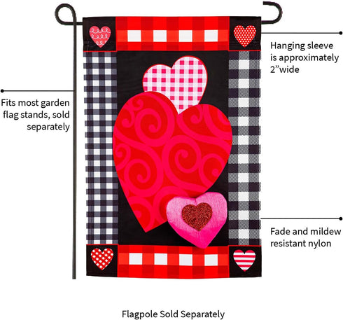 Evergreen Flag Valentine's Heart Patterned Border Garden Applique Flag | Valentines Day Garden Flag 12x18 Double Sided | Small Welcome Garden Flag...