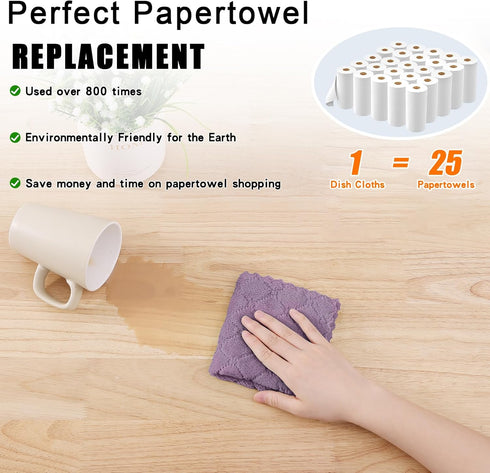 Homaxy 12 Pack Kitchen Dish Cloths (10 x 10 Inches, Purple), Super Soft and Absorbent Coral Velvet Dish Towels, Nonstick Oil Fast Drying Microfibe...