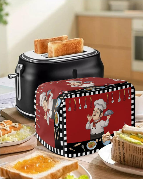 Toaster Cover 2 Slice, Chef Kitchen Knife Fork Black and White Buffalo Plaid Bread Maker Cover Toaster Dust Cover with Pockets, Dust-Proof Cover f...