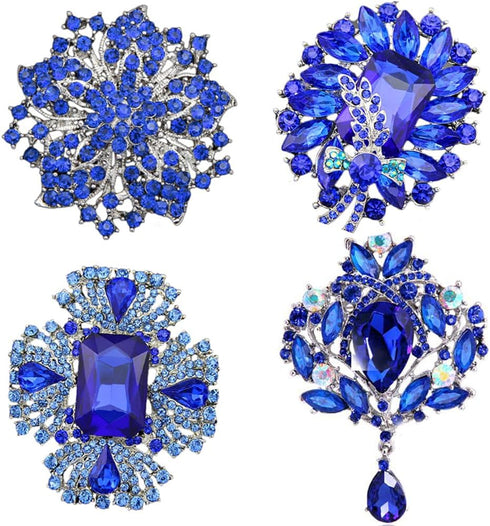4pcs Big Blue Crystal Silver Plated Brooch for Wedding Bouquet...