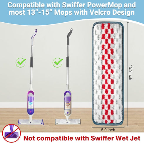 Reusable Mop Pads Compatible with Swiffer PowerMop (5 Pack), Microfiber Power Mop Refills Machine Washable Power Mop Pads Replacement 15.7 x 5.0 i...