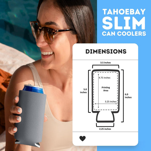 TahoeBay Slim Can Cooler Sleeves (12-Pack) Skinny Tall Cans 12 Oz Bulk Thin Seltzer Fit Sublimation Blanks for Vinyl Plain Blank Foam Beer Bottles...