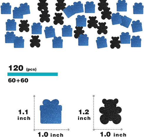 Amibishi 120pcs Bear and Gift Confetti for Baby Shower, Kids Boys Birthday Party Supplies Scatters, 1st Birthday Party Table Decoration, Gender Re...