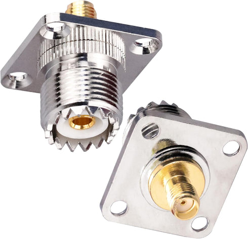 SMA Female to UHF Female Jack Panel Chassis Mount RF Coax Adapter SO239 PL259 UHF to SMA 4-Hole Flange Panel Mount Adapter for Jumper Cable SMA to...