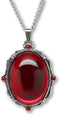 Blood Red Oval Stone In Silver Finish Pewter Frame Pendant Necklace...