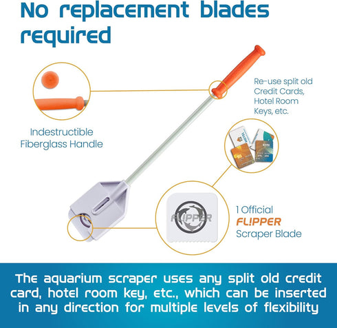 FL!PPER Platinum Aquarium Algae Scraper (12", Nano) - Aquarium Glass Cleaner Tool with Serrated Blade - Algae Remover for Fish Tank Scraper for Gl...