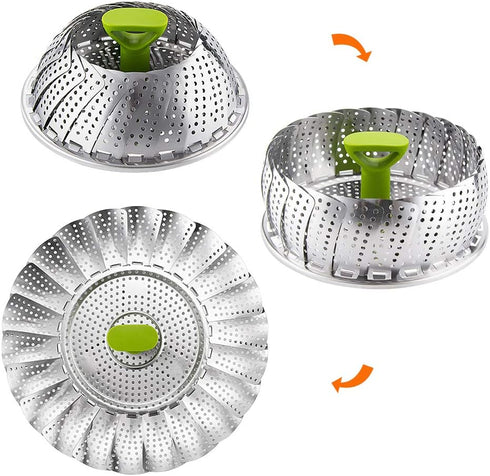 Vegetable Steamer Basket, Stainless Steel Folding Steamer with Extending Removable Center Handle Insert for Veggie Seafood Cooking to Fit Various ...