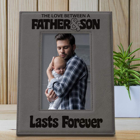 KATE POSH The Love Between a Father & Son is Forever Engraved Leather Picture Frame, Father of The Groom, Best Dad Ever, First Father's Day, Daddy...