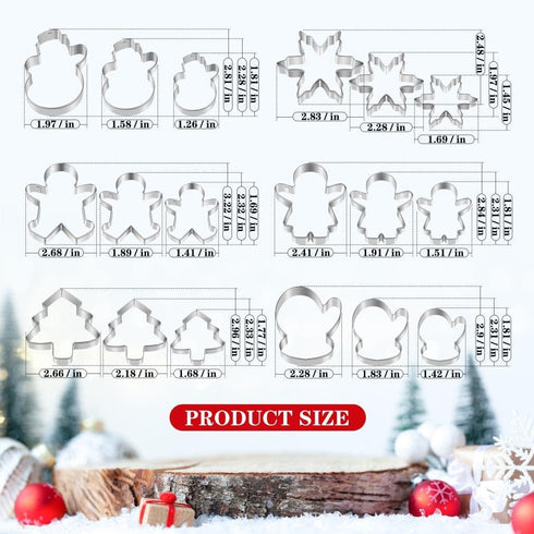 Christmas Cookie Cutter Set,18 Piece Stainless Steel Winter Christmas Cookie Cutters Shapes for Baking - Christmas Tree,Snowflake,Snowman,Gingerbr...
