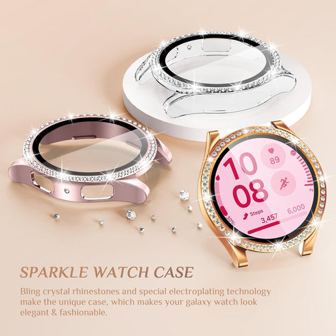 Goton Bling Case Designed for Samsung Galaxy Watch FE 5 4 Screen Protector 40mm Accessories - Glitter Diamond Protective Face Cover with Tempered ...