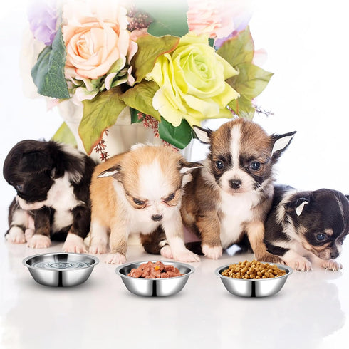ChengFu Small Dog Food Bowls,Little DogFood Bowl,Puppy Dog Food Bowl, Made of Stainless Steel,can be Filled with Water or Dog Food Two Packs...