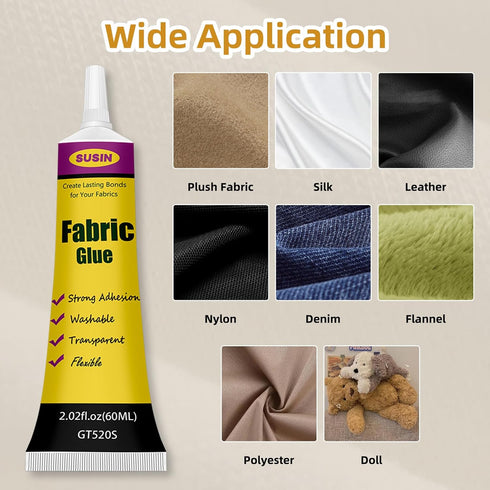Clear Fabric Glue for Clothing Permanent - 2Packs Washable Cloth Glue for Fabric...