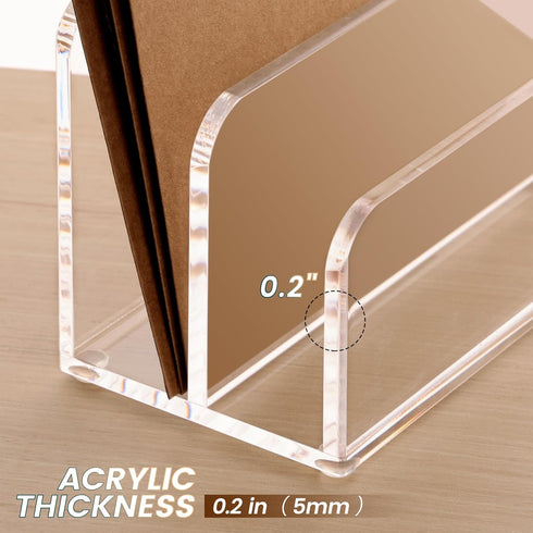 Acrylic File Holder, 2 Sections Mail Organizer Countertop, Desk Organizer Mail Holder Letter File Folder Sorter, Clear File Organizer for Desk, Do...