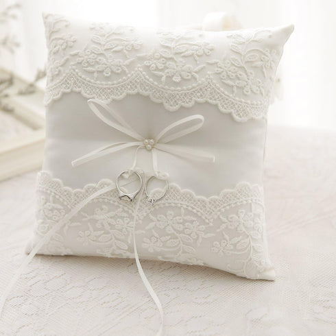 Awtlife Lace Pearl Wedding Ring Pillow Cushion Bearer 8.26 Inch for Beach Wedding...