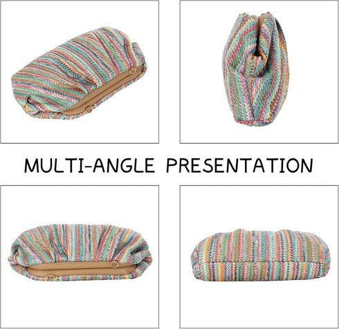 Straw Summer Clutch Purse Women Wedding Cross Body Bag Cloud Dumpling Pouch Straw Crossbody Shoulder Handbag...