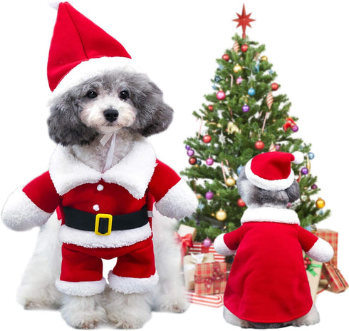 QETRABONE Small Santa Dog Cat Costume Christmas Pet Clothes Outfits Red Christmas Santa Claus Hat Scarf Cosplay Dressing up Xmas Party New Year Cl...