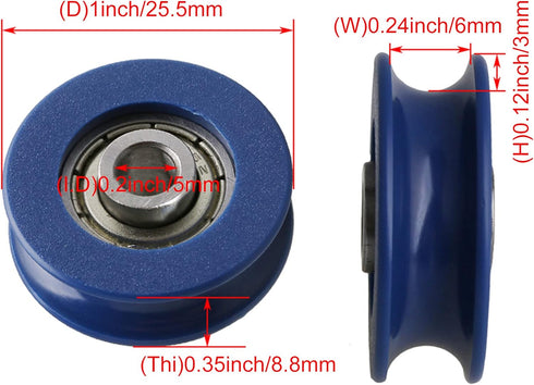 CNBTR 3mm Depth U-Type Blue Plastic Bearing Guide Pulley Wheel 6mm Width for Max-Load 26kg Pack of 4...