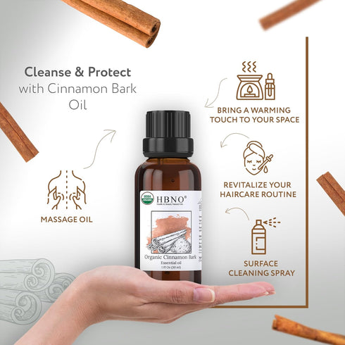 HBNO Organic Cinnamon Bark Essential Oil | 1 Oz (30 ml)...