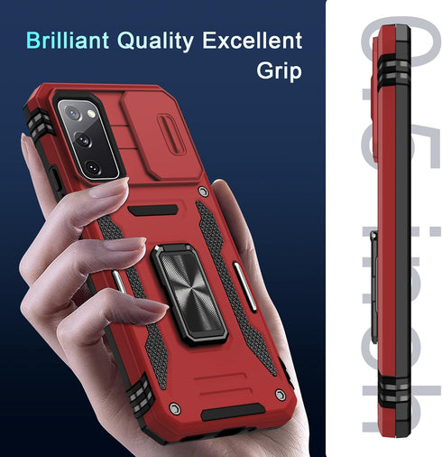 DEERLAMN for Samsung Galaxy S20 FE Case with Slide Camera Cover+Screen Protector (1 Pack), Rotated Ring Kickstand Military Grade Shockproof Protec...
