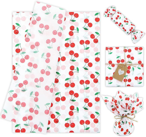 60 Sheet Cherry Tissue Paper for Gift Wrapping, 28 * 20 Inch Cherries Summer Fruit Design Bulk Tissue Paper for Birthday Christmas Gift Packing Pa...