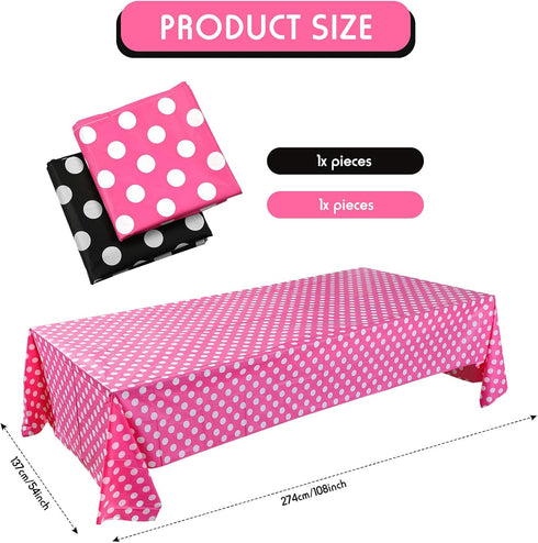 2 Pieces Polka Dot Tablecloth Polka Dot Plastic Tablecloth White Polka Dot Plastic Tablecloth 54 x 108 Inches Polka Dot Table Cover for Party Deco...