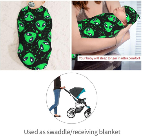 Green Alien Head Newborn Swaddle Blankets Hat Sets Soft Baby Receiving Blanket Swaddle Sack for Baby Shower Infant Boy Girl Gift...