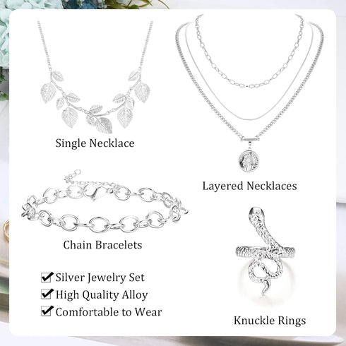 Sanfenly Gold Jewelry Sets for Women Gold Layered Necklaces Chain Bracelets Knuckle Rings Gold Jewelry for Valentine Anniversary Birthday Gift...