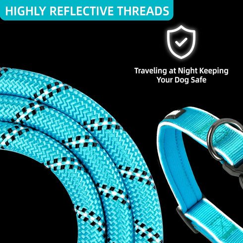 Dog Collar and Leash Set, Reflective Dog Collar Heavy Duty Dog Leash, Adjustable Soft Neoprene Padded Nylon Pet Collars, Comfortable Padded Handle...
