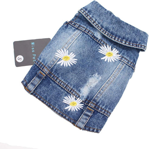Pet Clothes Denim Dog Costume Summer Cowboy Vest Daisy Shirt Jeans Jacket Puppy Clothing for Chihuahua Yorkies...