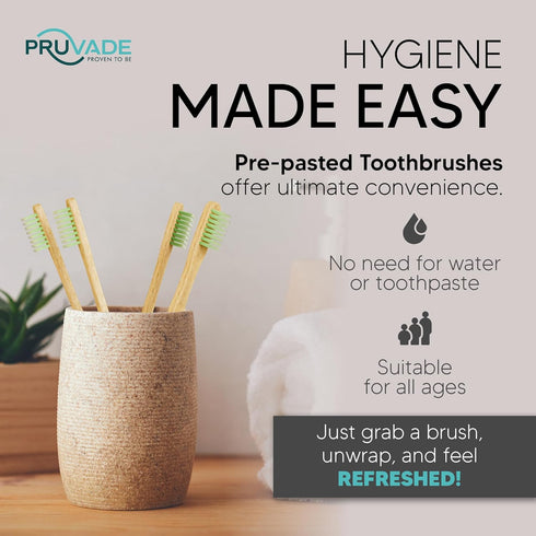 36 Pack Disposable Bamboo Toothbrushes with Toothpaste Built in - Prepasted Toothbrushes Individually Wrapped - Single Use Waterless Tooth Brush w...