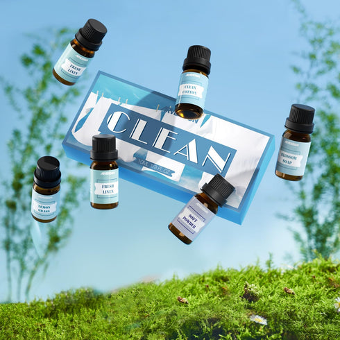 Clean Essential Oils Set, ARVIDSSON Premium Fragrance Oil for Clean Home, Soap Making - Clean Cotton, Fresh Linen, Clean Air, Soft Powder, Blossom...