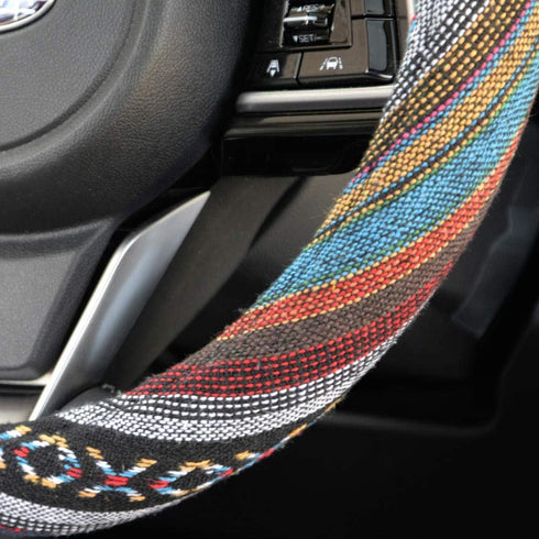 Woven Boho Bohemian Hippie Saddle Blanket Style Steering Wheel Cover for Women - Fits Most Standard Wheel Sizes 14.5 - 15 inch Woven Style - Aztec...