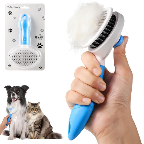 pet brush, pet brush for cats and dogs, removes loose undercoat and smoothes hair, stainless steel needles, self-cleaning button upgraded version,...