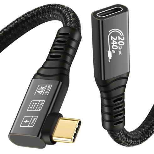20Gbps USB C 3.2 Extension Cable, 90 Degree USBC 3.2 Gen2 Type-c Male to Female Extender Cable 4K@60Hz 240W Charging 20Gbps Data Transfer with Ext...