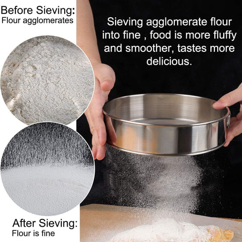 Flour Sieve Fine Mesh, 10" Stainless Steel 60 Mesh Round Flour Sifter for Baking Cake Bread...