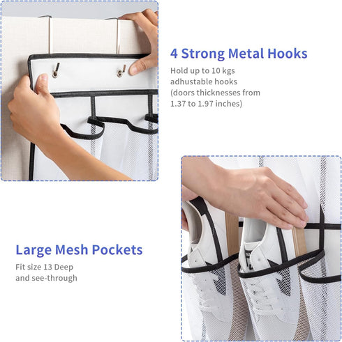 35 Pockets Over the Door Shoe Organizer, Hanging Shoe Organizer for Door with 35 Mesh Pockets Large Capacity Shoe Hanging Storage Bag with 4 Metal...